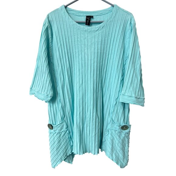 Focus Casual Life Tunic Top Size Medium Asymmetrical Hem Ribbed Knit Lagenlook - Picture 1 of 8